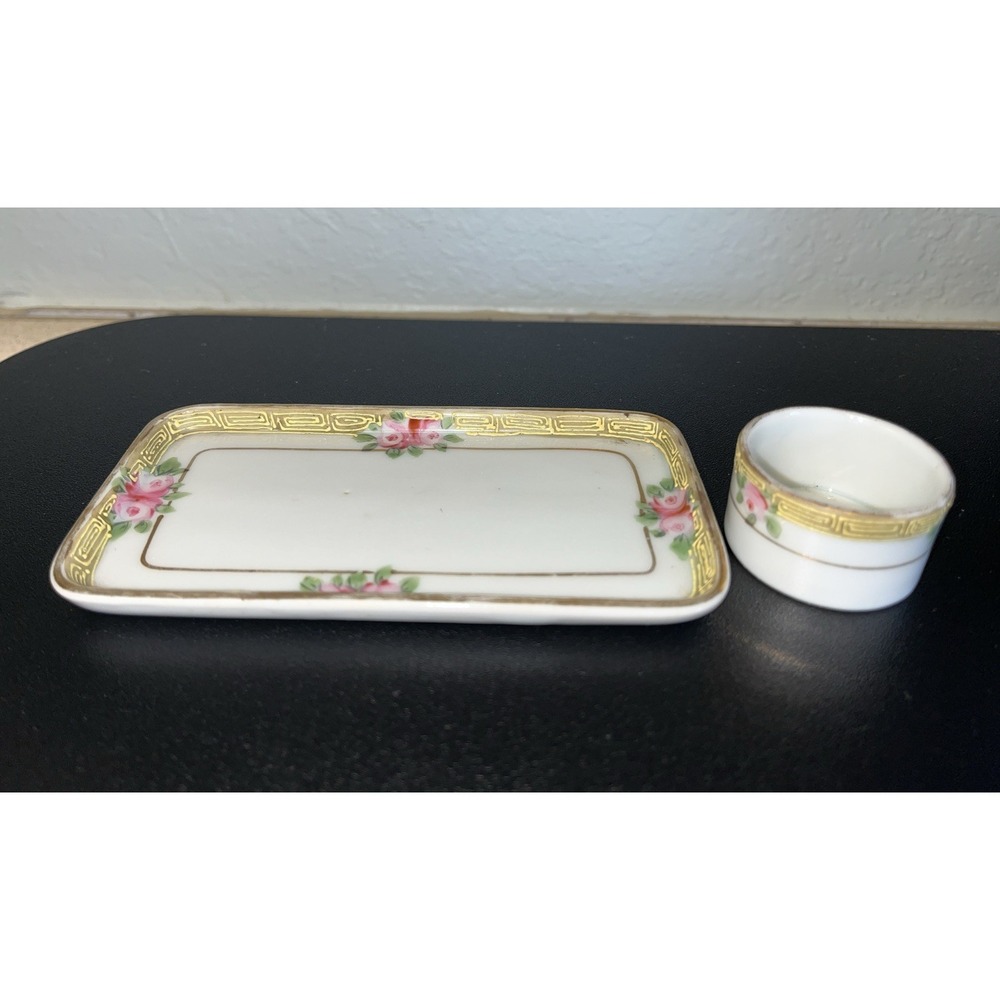 vintage Nippon Hand Painted porcelain demitasse set  small cup rectangular tray